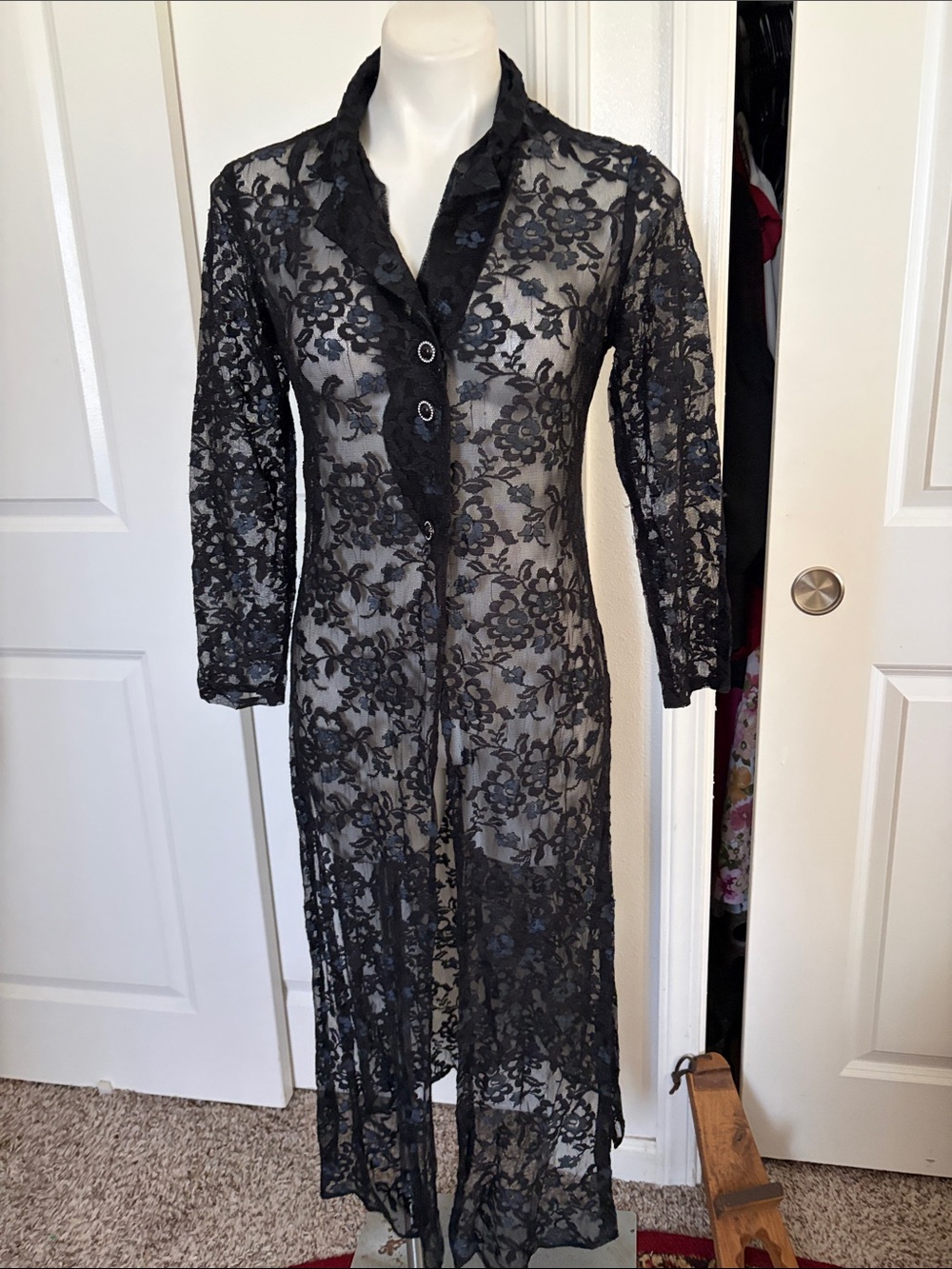 Onyx Nite Black Sheer Lace Long Duster